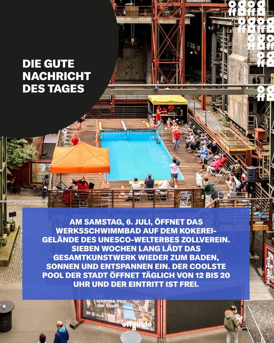 offguide's tweet image. Damit die Erfrischung am Eröffnungstag perfekt wird, fährt der Eiswagen des Eiscafés Arnoldo aus Essen-Schonnebeck ab 12 Uhr vor. Die ersten 100 Badegäste erhalten dann jeweils eine gratis Kugel Eis.🍦🏊‍♀️🏊 
#werksschwimmbad @ZOLLVEREIN #ruhrgebiet @Essen_Ruhr #offguide