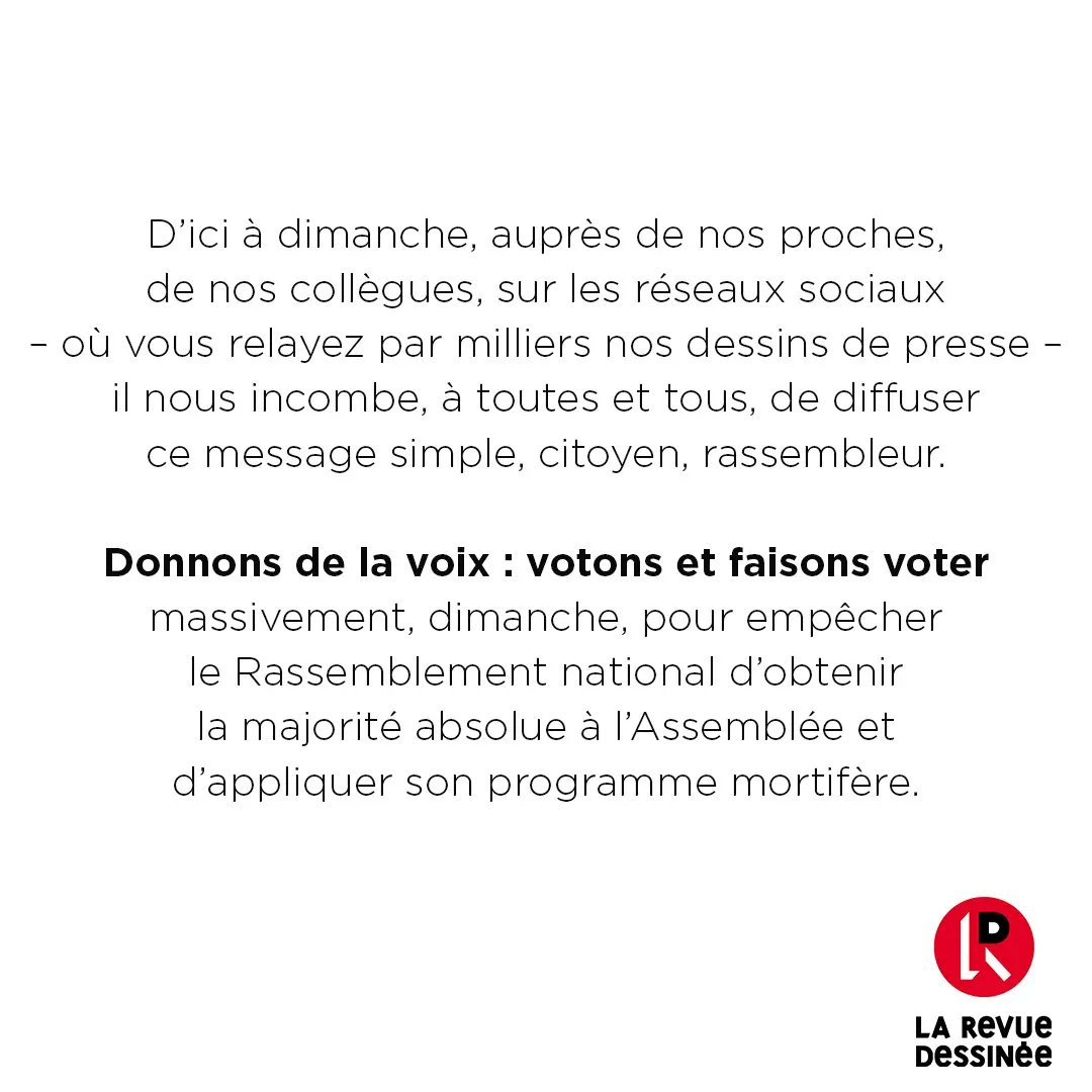 LaRevueDessinee's tweet photo. À trois jours du second tour des élections législatives, plus que jamais, donnons de la voix ! https://t.co/WGeZDAqLZT