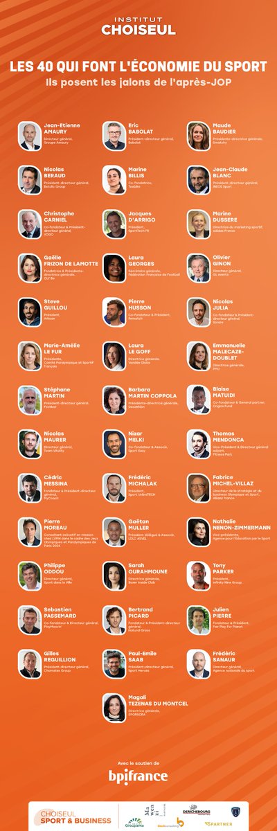 🏅 À quelques jours des #JOP, focus sur les 40 décideurs qui façonnent la filière du sport 🇫🇷 et préparent l’après <a href="/Paris2024/">Paris 2024</a> !

Ces personnalités incarnent une économie stratégique, tournée vers l'#inclusion et l'innovation 👥

Portraits à lire dans le n° d'été de <a href="/ChoiseulMag/">Choiseul Magazine</a> !