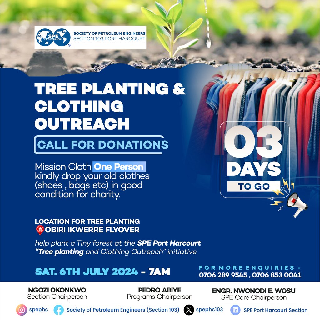Nwonodi2nv's tweet photo. *Help plant a Tiny Forest at the SPE Port Harcourt "Tree Planting and Clothing Outreach" initiative.* 

Join us in creating a sustainable green space that will benefit the environment and local community for years to come. 

Date: 6th July, 2024
#specares https://t.co/uKigmb1IiQ