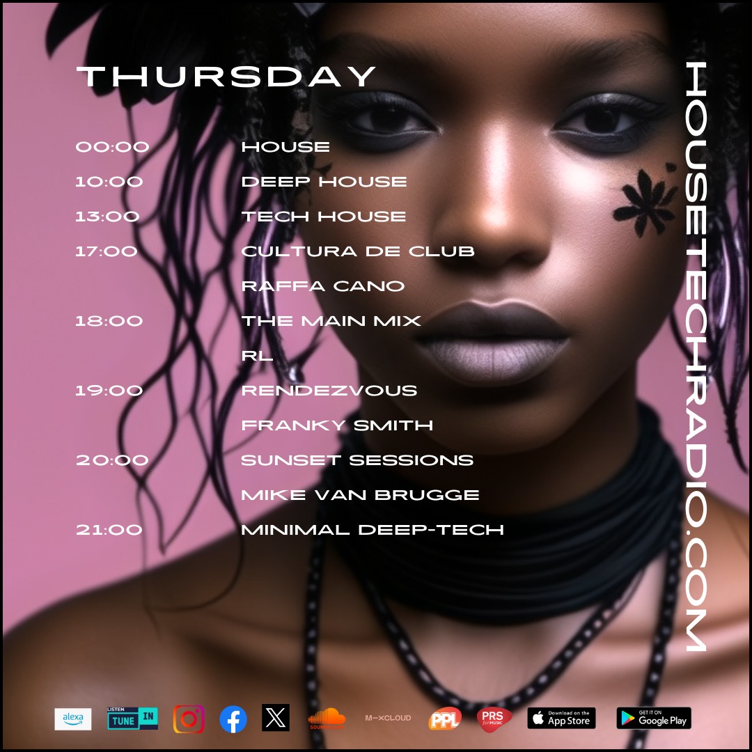 HouseTechRadio's tweet photo. Thursday ram packed schedule... Great music 24/7 on the mighty HTR..... #housetech #techno #house https://t.co/1wdT7fGZFA