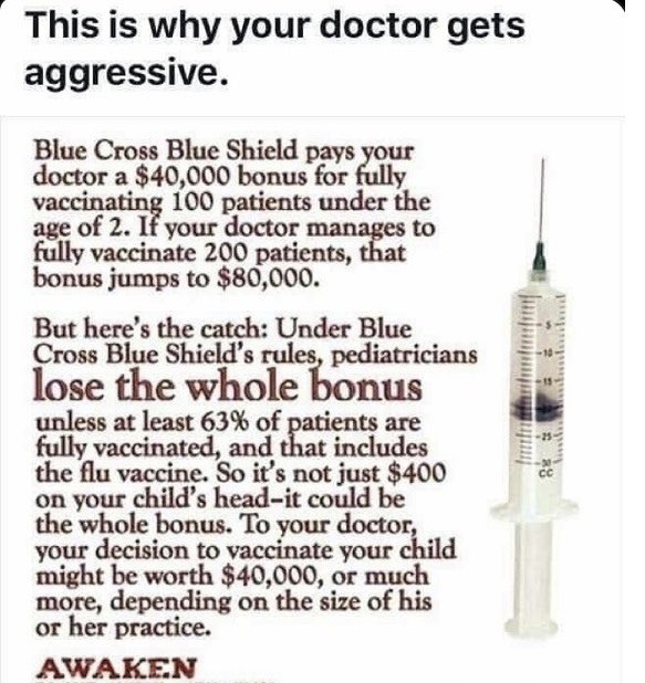 cgfuzuli's tweet image. Amerika'da çocuk doktorlarına 2 yaş altı 100 hastasının tam aşılı olması karşılığında 40.000 dolar veriliyormuş. Bizdeki durumu bilen ve anlatabilecek olan var mı?