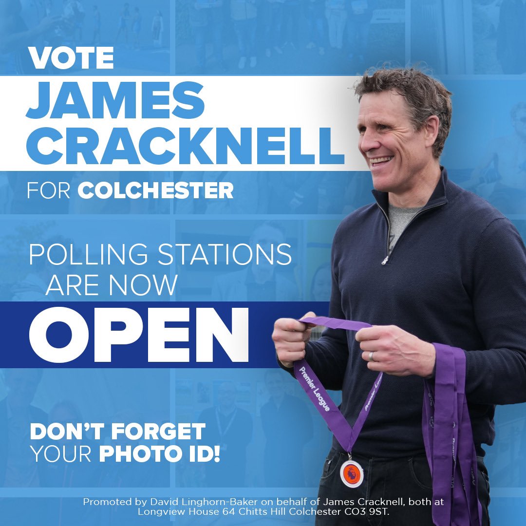 JC4ColchesterMP's tweet photo. Today is polling day and just like in sport the team and supporters in the background are my unsung heroes, without them having worked their socks off for 9 months to spread the message that Colchester deserves a cleaner, safer and ambitious future.

-J https://t.co/du5H76vh57