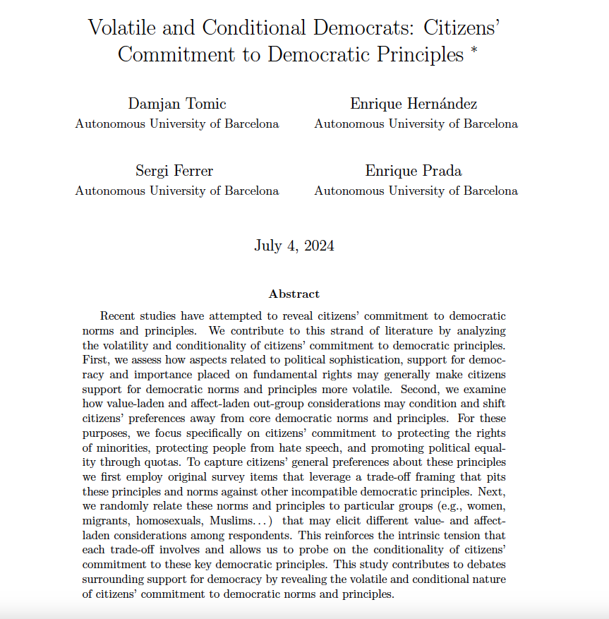 demotradeoff's tweet photo. On Saturday at 14:00 Damjan Tomic will present a paper on the volatility and conditionality of individuals' support for key democratic principles https://t.co/6X8JiGPiIi