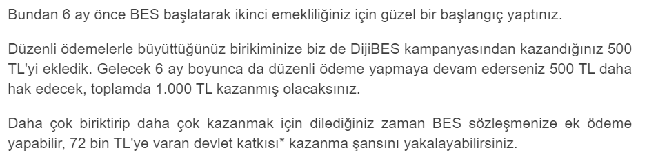 Garantinin DijiBES kampanyasından 1000 TL'ek ödemenin yarısı hesabıma yattı. Yıl sonunda da kalan yarısı yatacak. Ayrıca yönetim gider kesintisi avantajı da vardı. #BES #DijiBES