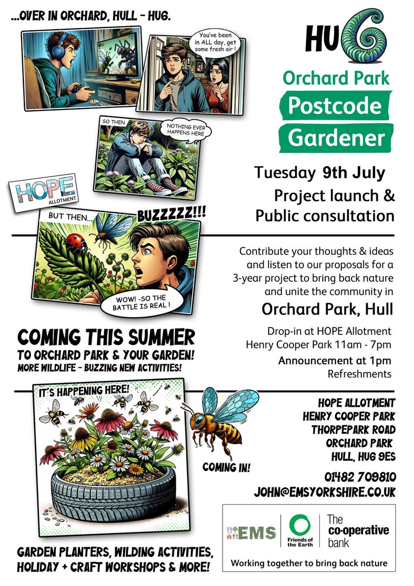 FoodHull's tweet photo. Orchard Park #PostcodeGardener launch: Tues 9 July @ HOPE Allotment, HU6 9ES. Drop in 11-7pm!
@emsyorkshire2 @RewildingYouth @friends_earth &amp; @CooperativeBank have joined forces to #BringBackNature to some of Hull’s most nature-deprived communities.
Info:
https://t.co/xKZbLyN0aF https://t.co/MUWLie0LWZ