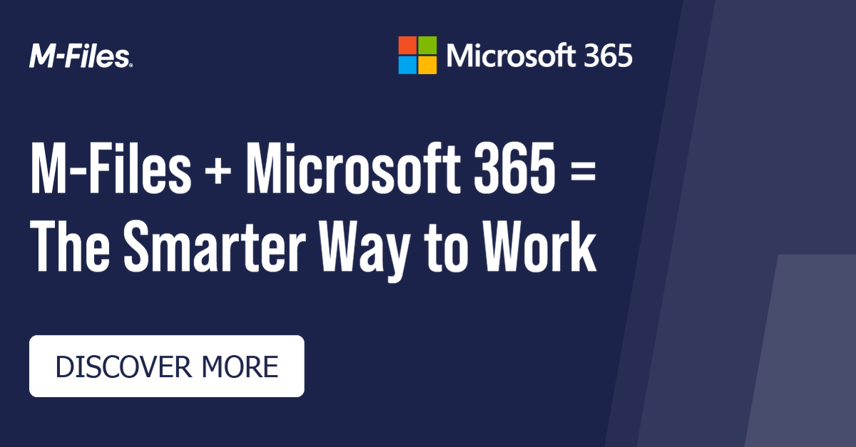 nextuae's tweet photo. Combining M-Files and Microsoft 365 = The Smarter Way to Work. Learn how M-Files integrates into Microsoft 365 and acts as the single point of access for all your enterprise data. https://t.co/L0ajYmOFZk. https://t.co/ZbOg3ellGD