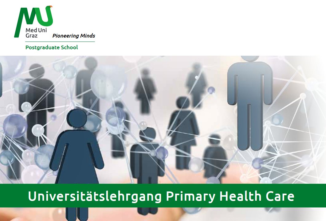Universitätslehrgang Primary Health Care <a href="/MedUniGraz/">Med Uni Graz</a>: Vermittlung von praxisorientiertem Wissen und umfassenden Kompetenzen in der Primärversorgung.
Anmeldung noch möglich!
postgraduate-school.medunigraz.at/management-ges…