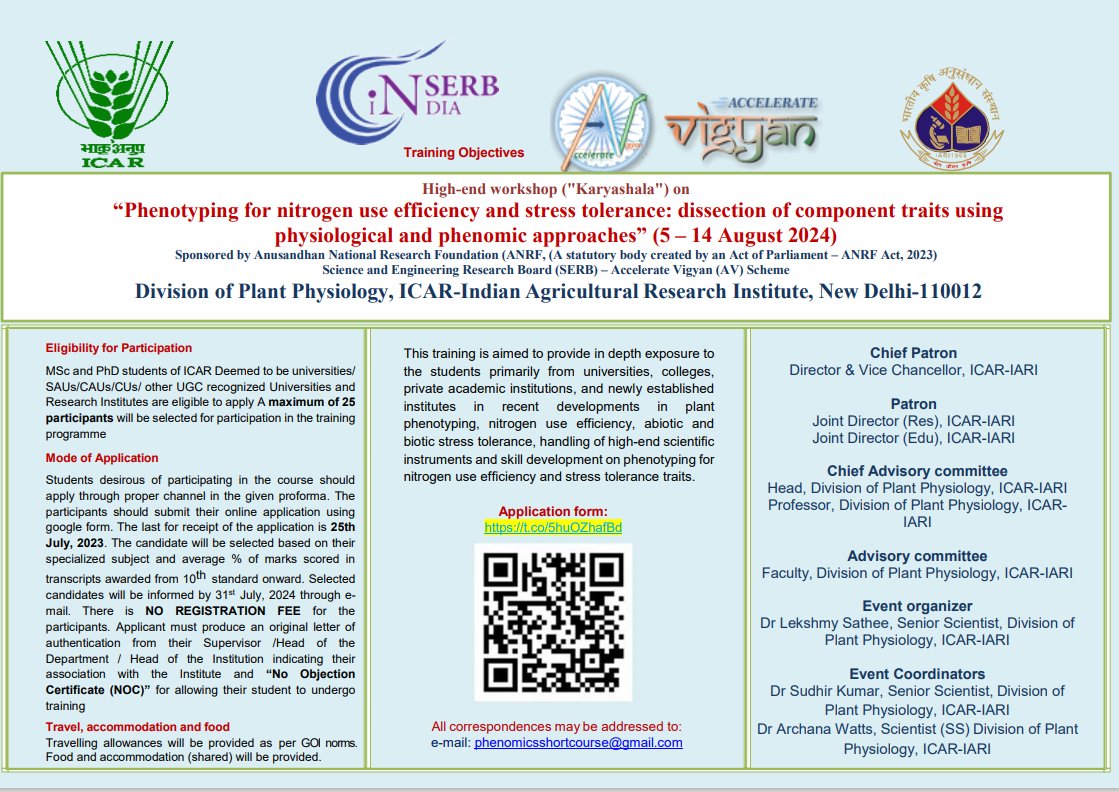 ANRF-SERB-Karyashala" on “Phenotyping for NUE and stress tolerance..............” will be held on revised dates!
  
5 – 14 August 2024

Fill the form before 25th July 2024

forms.gle/JDQRHAaqWNKXP5…
Earlier applications are valid

<a href="/serbonline/">SERB</a>
<a href="/AccelerateVgyan/">Accelerate Vigyan</a> #ANRF