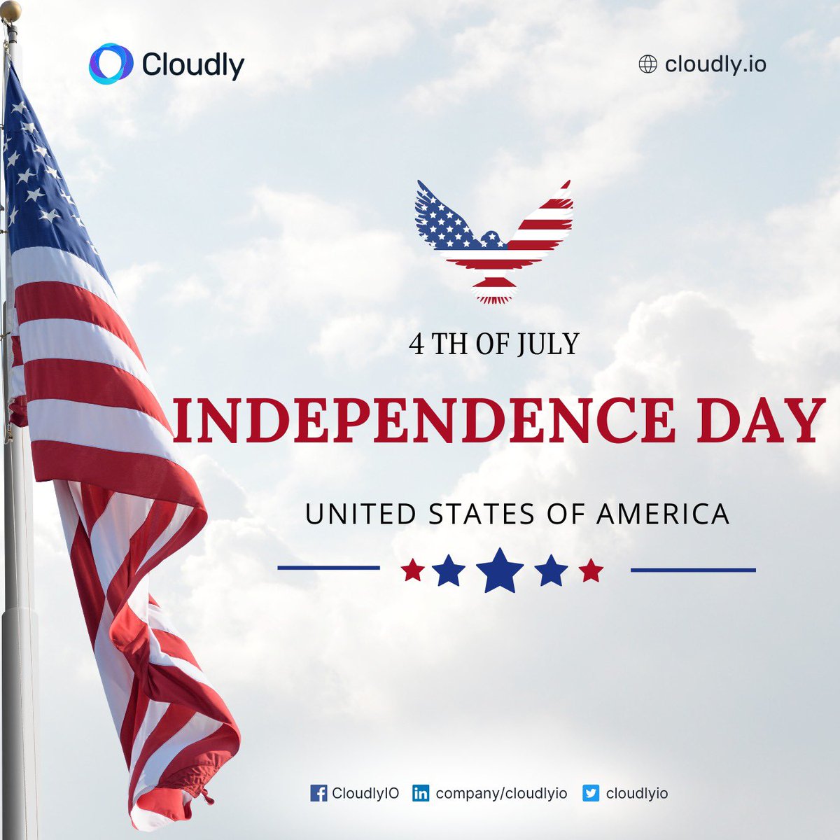 CloudlyIO's tweet photo. 𝐇𝐚𝐩𝐩𝐲 𝐈𝐧𝐝𝐞𝐩𝐞𝐧𝐝𝐞𝐧𝐜𝐞 𝐃𝐚𝐲 𝐟𝐫𝐨𝐦 𝐂𝐥𝐨𝐮𝐝𝐥𝐲!
Today, we celebrate the spirit of freedom, unity, and innovation! At Cloudly, we proudly embody these principles by fostering a culture of creativity, collaboration, and forward-thinking.🗽✨
#IndependenceDay2024 https://t.co/pVW0S55Hy3