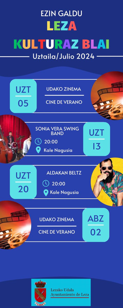 LezakoUdala's tweet photo. Otro verano cultural más. Desde el Ayuntamiento de Leza apostamos por actividades culturales todo el verano para todas y todos. Animate! #LezaKulturazBlai https://t.co/Iy1AlbtUu3