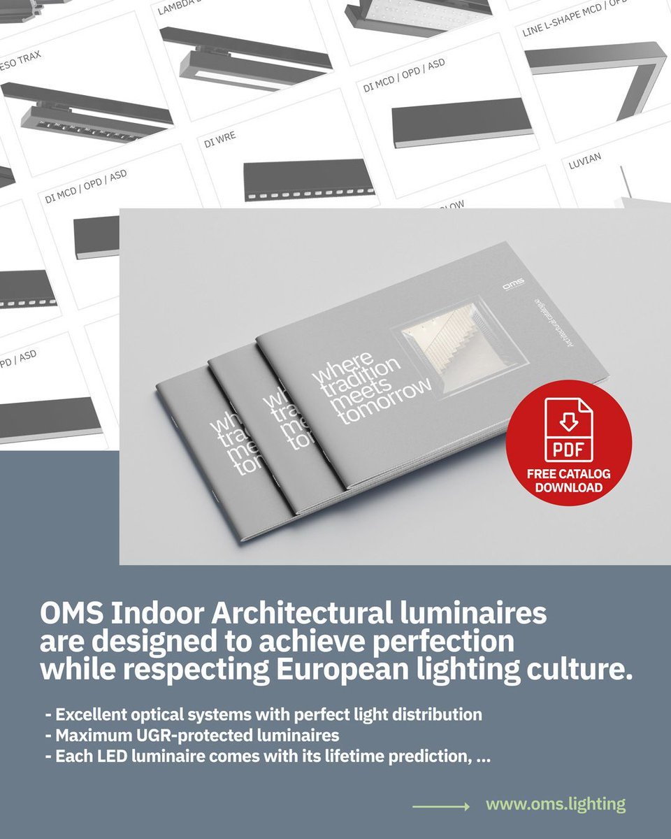 omslighting's tweet photo. OMS Indoor Architectural luminaires are designed to achieve perfection while respecting European lighting culture.
- Excellent optical systems with perfect light distribution
- Each LED luminaire comes with its lifetime prediction, ...

More: https://t.co/Mk9WraBXKT https://t.co/bs6qx9j7IP