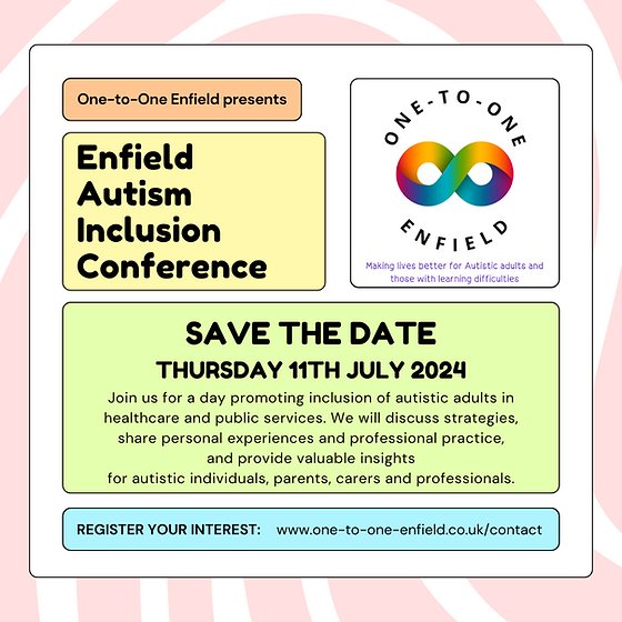 Dr. Venessa Swaby (h.c) (A2ndvoice) (@a2ndvoice) on Twitter photo Enfield #Autism Inclusion Conference
Thursday 11 July
Email: Bee Bentall bee@one-to-one-enfield.co.uk for more details
one-to-one-enfield.co.uk/s-projects-sid…! Enfield #Autism Inclusion Conference
Thursday 11 July
Email: Bee Bentall bee@one-to-one-enfield.co.uk for more details
one-to-one-enfield.co.uk/s-projects-sid…!