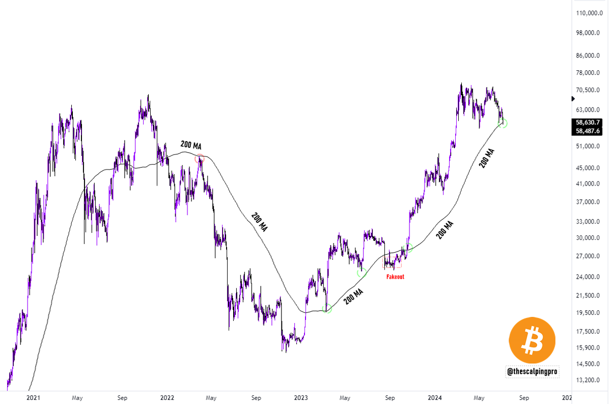 thescalpingpro's tweet photo. #Bitcoin is currently testing the 200 MA support for the third time. https://t.co/fkKuMv8AkE