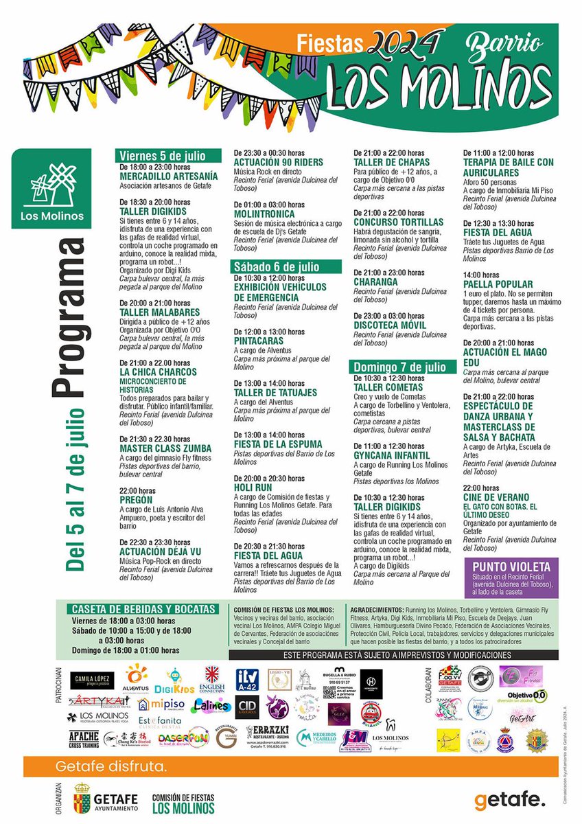 De nuevo colaboramos este año en las fiestas del Barrio Los Molinos. El sábado os esperamos a las 20h en la colorida y divertida Holi Run y a continuación en la fiesta del agua. Para el domingo tenemos preparada una Gincana infantil a las 11h. Disfruta de las fiestas 
Programa 👇🏻