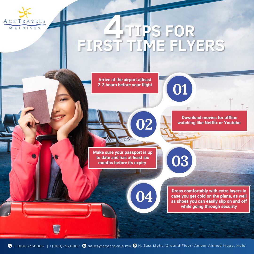FlyAceFly_'s tweet photo. First time flying? Get ready for an exhilarating travel with these 4 tips to make your journey smooth and memorable! ✨

✨Contact us for reservations: You can reach us on Whatsapp/Viber +(960)7926087 or call us on +(960)3336886.

#FlyAceFly #AcetravelsMaldives https://t.co/wDALAfv3mO