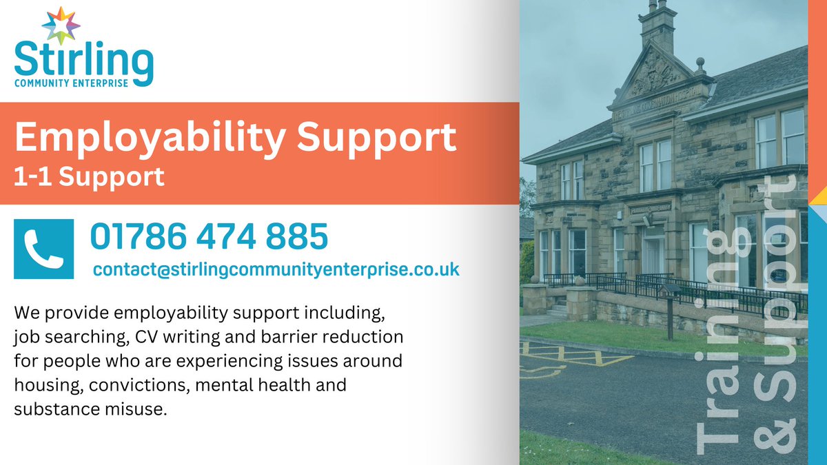 Our team provides all kinds of support to help people build personal resilience! 

- Employability💼 
- Barrier reduction📉 
- Health &amp; wellbeing😄 
- Peer Mentoring 💬 
 
Get in touch. 
stirlingcommunityenterprise.co.uk/get-in-touch/ 
 
#Stirling 
#Resilience 
#ResilientCommunities