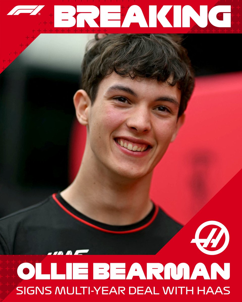 BREAKING: Ollie Bearman will make the step up to F1 in 2025, signing a multi-year deal with <a href="/HaasF1Team/">MoneyGram Haas F1 Team</a>!

#F1 #RoadToF1 <a href="/OllieBearman/">Ollie Bearman</a>