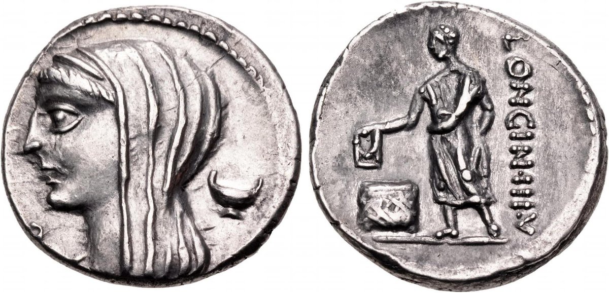 🧵 It’s election day here in the UK, so here is a coin from the first century BCE, depicting an election during the Roman Republic. On the back of the coin you can see a really clear image of a man dropping his voting tablet into a cista, or basket. Numismatists have identified