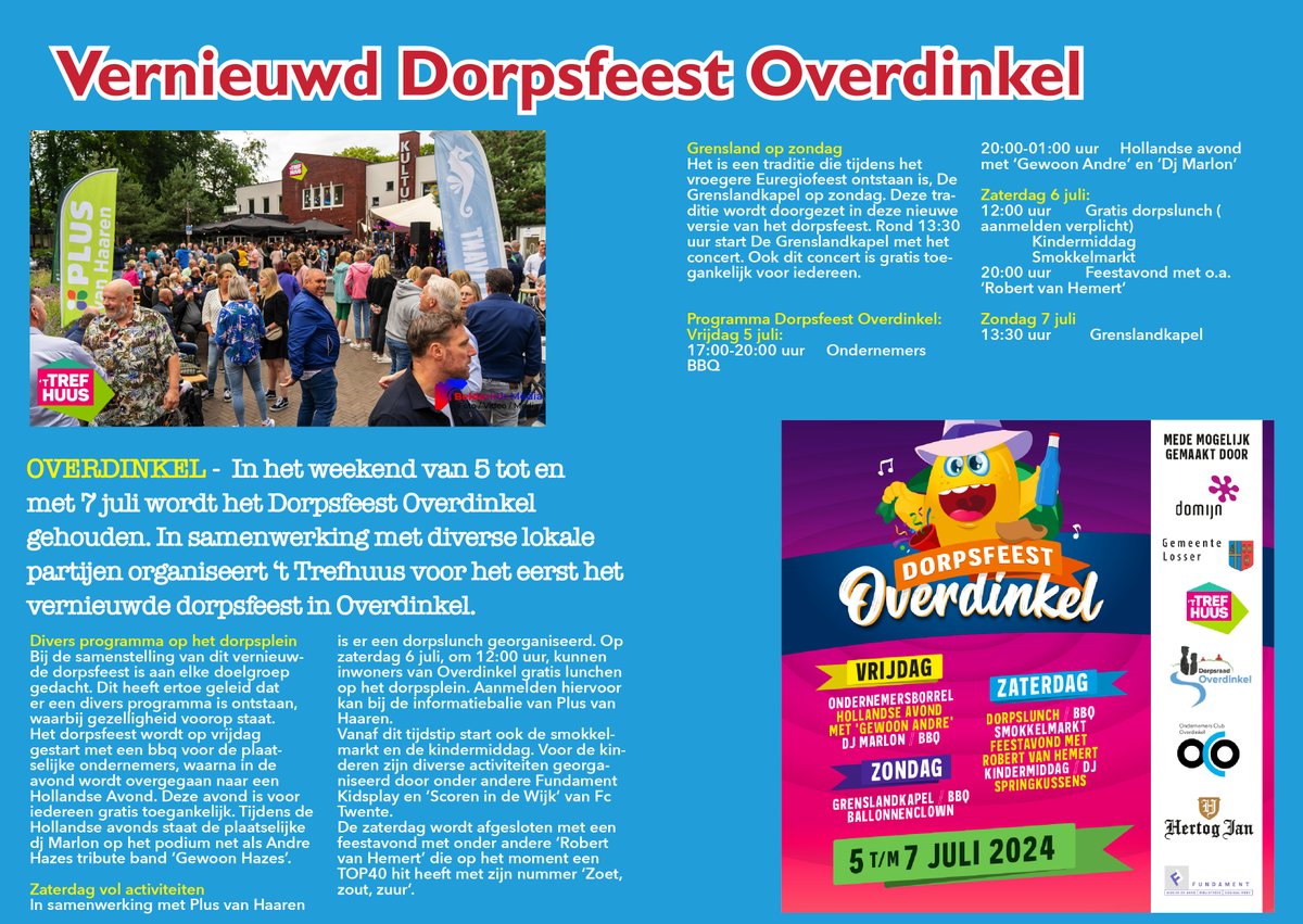 Vernieuwd Dorpsfeest Overdinkel 5 tot en met 7 juli

twentejournaal.nl/artikel/44604-…

#dorpsfeestoverdinkel #dorpsfeest #bbq #hollandseavond #dorpslunch #grenslandkapel  #fundamentlosser #scorenindewijk #fctwente #gewoonhazes #rommelmarkt #trefhuus #overdinkel #losser #twente #glanerbrug