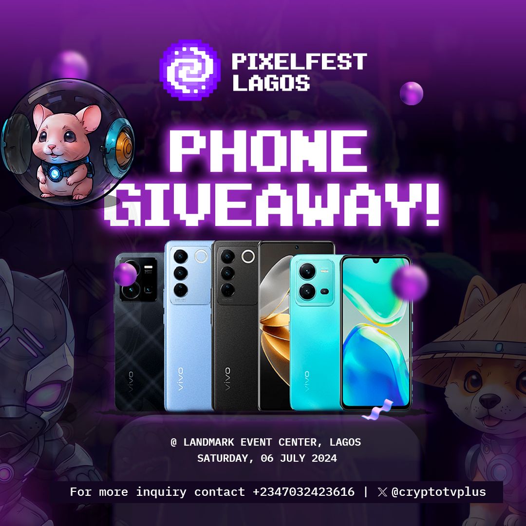 Cryptotvplus's tweet image. 🎉 Exciting Announcement! 🎉

We’re giving away incredible prizes at #PixelfestLagos! 🎁✨

Get ready to win not just any phones, but TON phones! 📱🔥 Yes, you heard that right! 

Join us for a chance to take home one of these fantastic devices.

📅 Date: July 6
📍 Venue:…