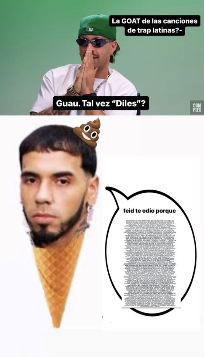 Feid: “me gusta Diles” 😄👍
Anuel: “Tu opinión nos importa un bicho” 😡

También anuel: 😭😭😭😭😭😭😂