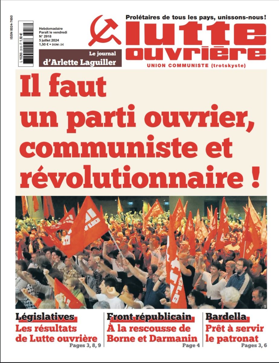 Dans cette ambiance de plus en plus nauséabonde post 1ier tour législatives, j'ai failli oublier de poster nos résultats dans la 17ème circ. de Paris : 0,98% soit 399 voix. Merci à celles et ceux qui ont voté LO. + de résultats ici :
lutte-ouvriere.org/medias/journal…