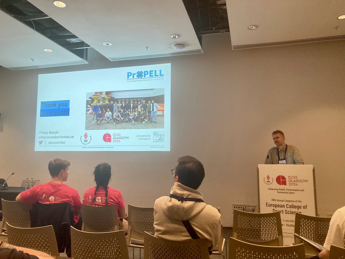 Dr. Philipp Barzyk (@barzykphilipp) on Twitter photo Had fun presenting our results from the #ProPELL study, exploring the effects of an 8-week jump training in non-exercising adults.
Thanks for having me #Glasgow #ECSS2024 #WeAreSportScience <a href="/E_C_S_S/">ECSS</a> <a href="/UniKonstanz/">Universität Konstanz</a> <a href="/MBieleke/">Maik Bieleke</a> <a href="/HPRC10/">Markus Gruber</a> <a href="/SportKonstanz/">Sport Science Uni Konstanz</a> Had fun presenting our results from the #ProPELL study, exploring the effects of an 8-week jump training in non-exercising adults.
Thanks for having me #Glasgow #ECSS2024 #WeAreSportScience <a href="/E_C_S_S/">ECSS</a> <a href="/UniKonstanz/">Universität Konstanz</a> <a href="/MBieleke/">Maik Bieleke</a> <a href="/HPRC10/">Markus Gruber</a> <a href="/SportKonstanz/">Sport Science Uni Konstanz</a>