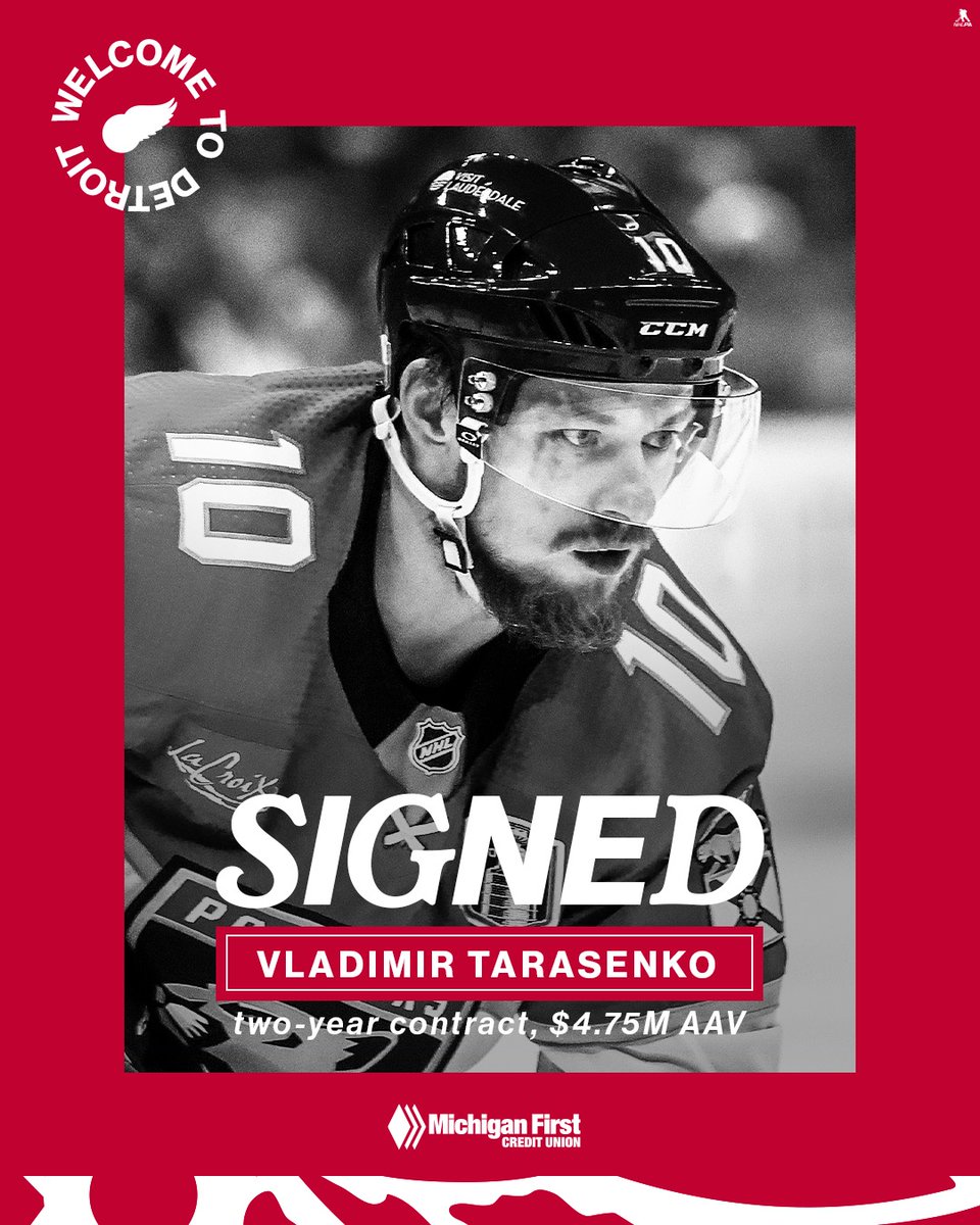 NHLde's tweet photo. Ein #StanleyCup-Champion für die Detroit Red Wings: Vladimir Tarasenko wechselt für zwei Jahre in die "Motor City"! 😍
#LGRW | @DetroitRedWings | @tara9191 | #Tarasenko | #NHLFreeAgency https://t.co/qJAIBb2z2M