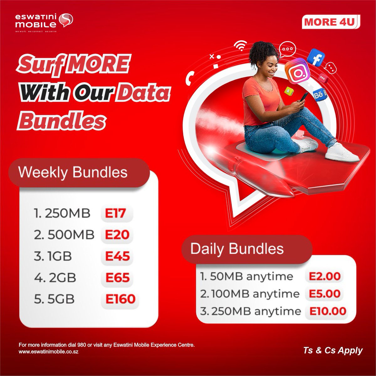 mobile_eswatini's tweet photo. Enjoy our affordable๐๐ฝ and flexible weekly and daily data bundles. Stay connected and browse with ease.๐Dial *222# to purchase your data bundle.๐ฑ
#moredata #more4u #eswatinimobile https://t.co/AHm18u3PnA