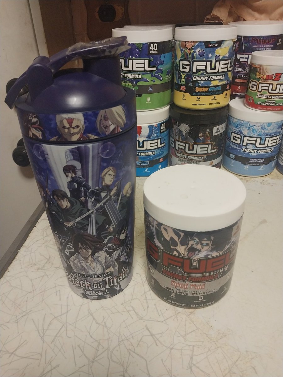 WaywardToadSage's tweet photo. Just woke up from a 3 hour nap. Let's see how long I can last with some #SpinalFluid @GFuelEnergy. Happy #4thofJuly. #AttackOnTitan #GFUEL https://t.co/LG5ekWmJez
