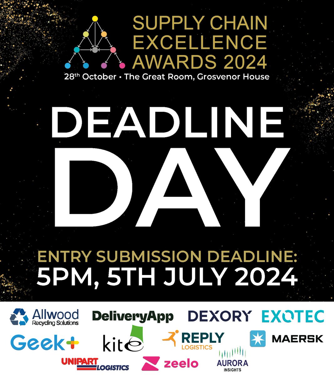 It's entry deadline day!!! ⏳🥇

Get your entries submitted by 5pm (BST) today to ensure you don't miss out on the industry's most prestigious awards!
supplychainexcellenceawards.com

#SCEA24