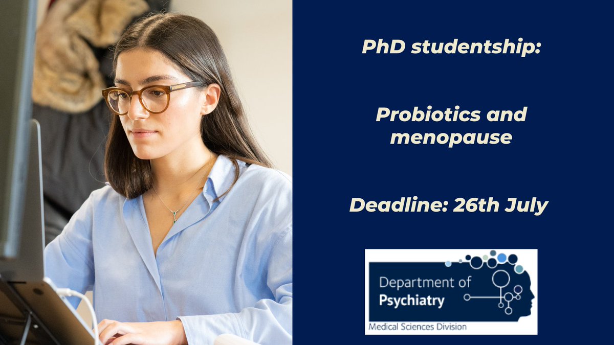 Oxford Psychiatry (@oxpsychiatry) on Twitter photo PhD Studentship opp: Probiotics and menopause
Starting in October 2024, the research will focus on the emotional & cognitive effects of a commercial probiotic in perimenopausal women & the involvement of gut microbes.
jobs.ac.uk/job/DIK758/dph…
#AcademicTwitter #Studentship PhD Studentship opp: Probiotics and menopause
Starting in October 2024, the research will focus on the emotional & cognitive effects of a commercial probiotic in perimenopausal women & the involvement of gut microbes.
jobs.ac.uk/job/DIK758/dph…
#AcademicTwitter #Studentship