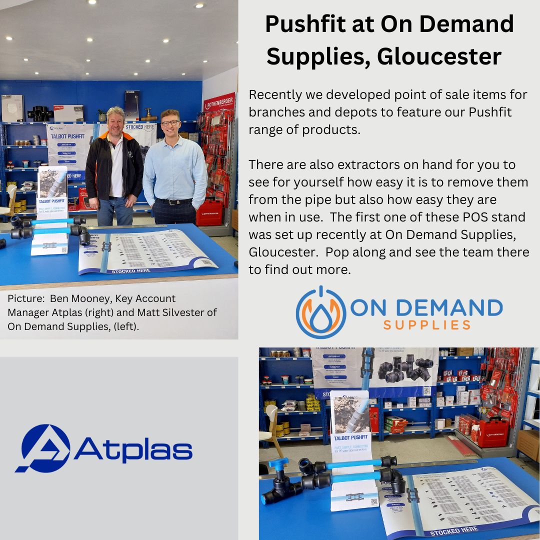 🚀 We are thrilled to announce the launch of our new POS stand, showcasing the Talbot Pushfit range in our Gloucester (Churcham) store! This offers hands-on experience &amp; detailed info about the ease of Talbot products. 🌟🔧 #TalbotPushfit #Innovation #POS #Atplas #customers