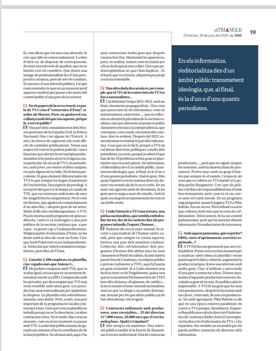 Els companys del <a href="/El_Triangle/">El Triangle</a> em van demanar fa uns dies una entrevista per parlar de la TV pública a Catalunya als darrers anys i el seu paper durant el procés. Aquí teniu la conversa amb el veterà periodista Peru Erroteta. <a href="/ccma_cat/">Tv3cat</a> #tv3.