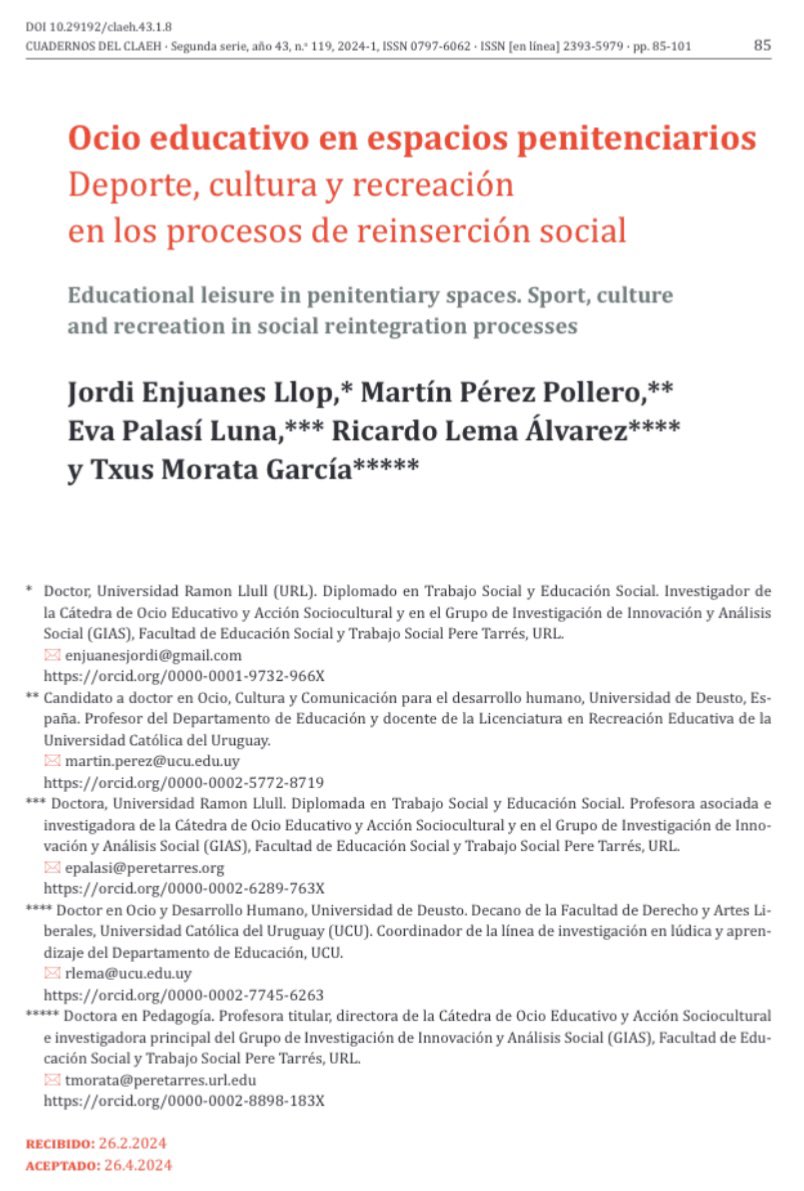 EducacionUcu's tweet photo. El #OcioEducativo beneficia el #DesistimientoDelictivo de #PersonasPrivadasDeLibertad Así lo demuestra esta #investigación #cuantitativa de nuestros profesores @riclemauy y @PerezPollero @UCUoficial con estimados colegas de @deusto y @uramonllull 👉 https://t.co/mbvntfeTRj https://t.co/YU7JR3ZkTh