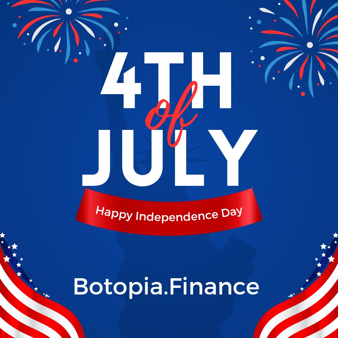 BotopiaFinance's tweet image. ⚪🔵🟣 From botopia.finance we wish you Happy 4th of July!  🇺🇸 🎇
 #IndependenceDay #Bullrun2024 #FinTech #blockchain #BTC