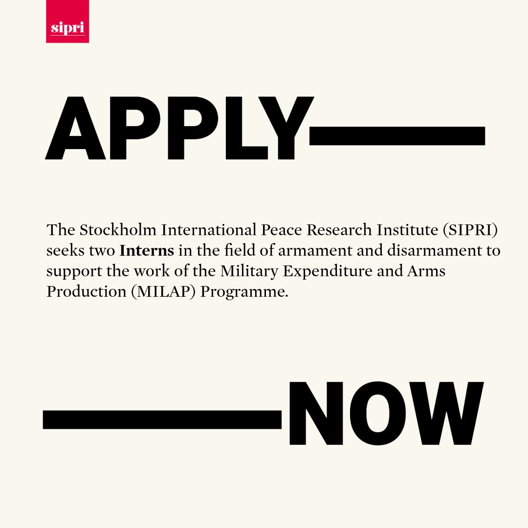 📣#Vacancy Alert: SIPRI seeks two Interns in the field of armament and disarmament to support the work of the #MilitaryExpenditure and #ArmsProduction Programme. 

Read more ➡️ sipri.org/about/vacancies