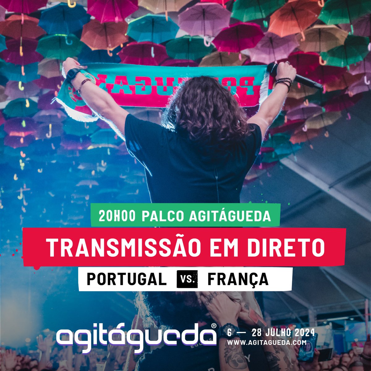 O AgitÁgueda está com a nossa Seleção  ⚽ e abre as portas mais cedo para te oferecer a transmissão do jogo Portugal vs França no grande ecrã do palco.

Amanhã, dia 5 de julho às 20h, traz o teu cachecol e junta-te a nós para torcer por Portugal! 🇵🇹

#agitagueda #portugal