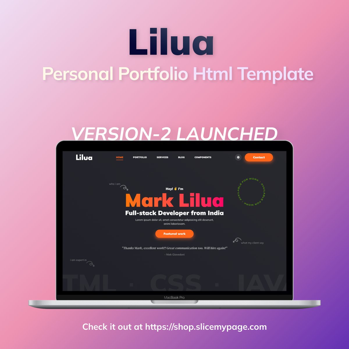 SLICEmyPAGE's tweet photo. 🤩 Exciting News! 🤩

We've released version 2 of our most popular HTML template, 

Lilua - Personal portfolio Html Template! 

Check out the demos here https://t.co/vJiMSJAy1e

Check it out now! https://t.co/s5lRlDyc7V