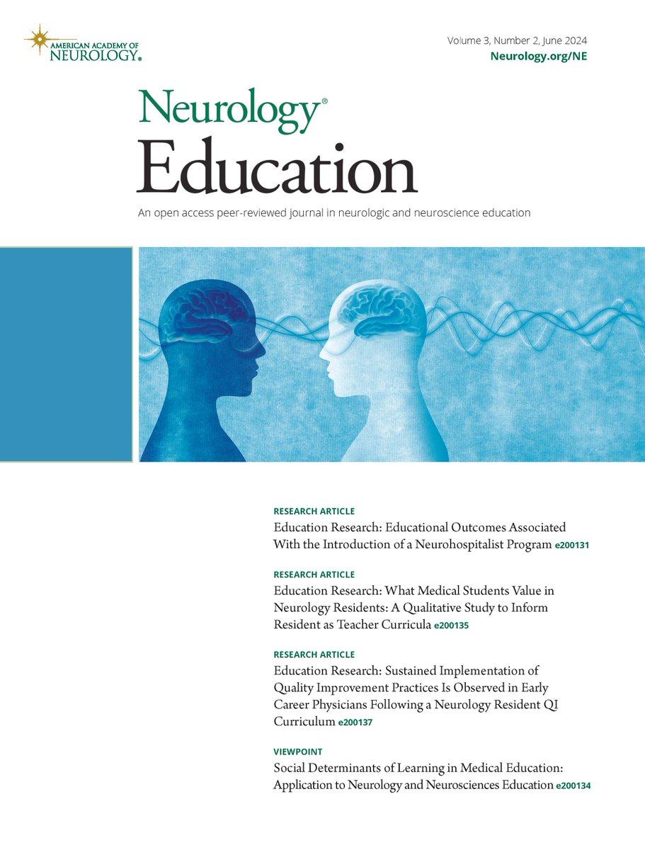 The latest issue of Neurology: Education is available online! All articles are free to read: bit.ly/45MGbCX

#NeurologyEd #MedEd