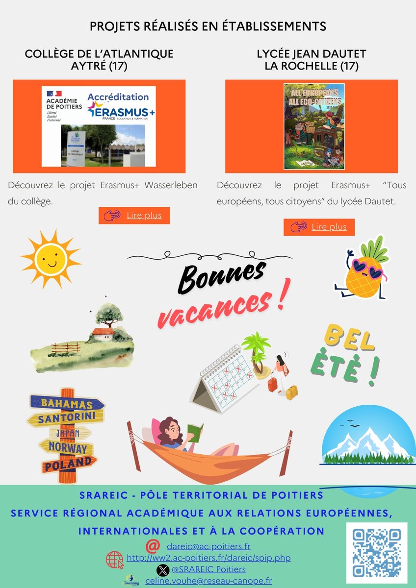 #Newsletter 60
👉Résultats accréditation #ErasmusPlus &amp; Euroscol
👉Temps fort du BELC 
👉Concours Exp'OSE
👉🇫🇷🇩🇪 <a href="/ofaj_dfjw/">🇫🇷 OFAJ_DFJW 🇩🇪</a> 
👉🔎établissements 🤝en Basse Saxe
👉Programmes Cruzando Fronteras &amp; Brigitte Sauzay
👉Projets E+ <a href="/LyceeDautetLR/">Lycée Jean Dautet</a>  &amp; Col Atlantique
ww2.ac-poitiers.fr/dareic/spip.ph…
