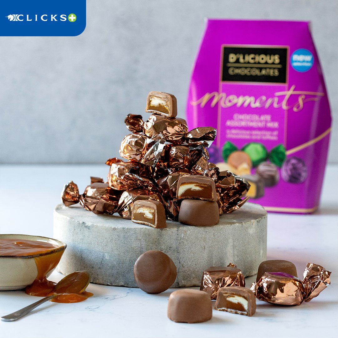 Clicks_SA's tweet photo. On 7 July 2024 we celebrate World Chocolate Day! 🍫
Indulge in the sweetness of chocolate and let it melt away all your worries.
Find these D’licious Moments chocolate in store or online. -> https://t.co/S9i50MdOK4
#HappyWorldChocolateDay #Dlicious #Clicks https://t.co/izB9usT7D8