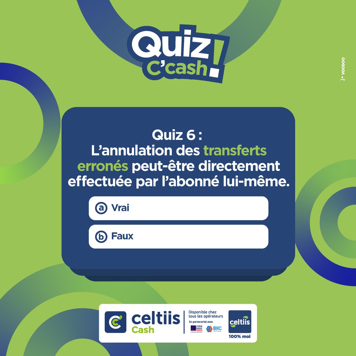 celtiisbj's tweet photo. [Simple Comme C'cash : Quiz 6]
Trouve la bonne réponse et gagne des lots aux couleurs de ta marque.
Pour cela :
1- Abonne-toi à la page Celtiis Bénin.
2- Partage le post.
N.B : Les deux bonnes réponses avec le plus de likes l'emportent.
LET'S Goooooo!
Fin du jeu : Vendredi 04 Juillet 2024 à 20H.
#Celtiis100pourcentMoi #MobileMoney #CeltiisCash