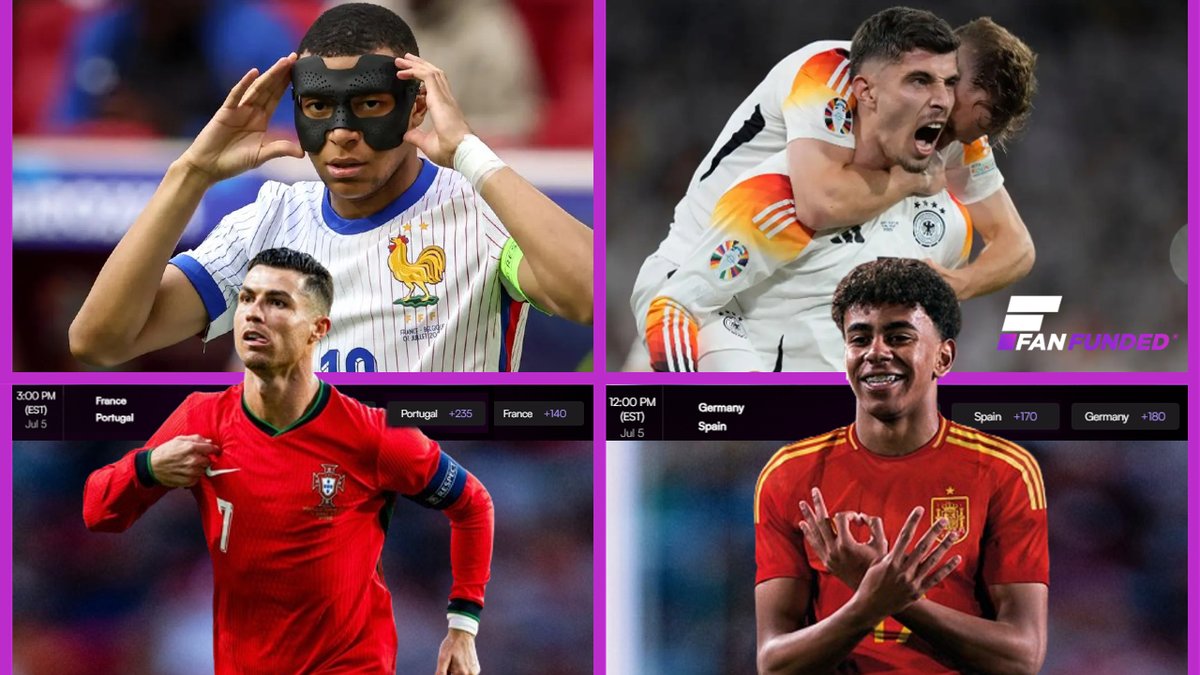 fanfundedclub's tweet photo. Fan Funded $30,000 account giveaway!

Predict the qualifying teams to win a $10,000 Fan Funded account!

⚽️France vs Portugal 
⚽️Germany vs Spain   

To enter quote tweet this post with your predictions
  
Three winners will be selected Saturday, good luck!🏆 https://t.co/mtBB8s7IJ6