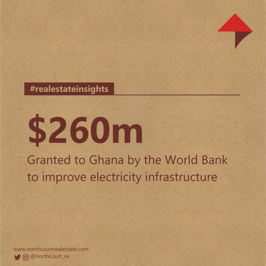 Northcourt_RE's tweet image. The World Bank grants $260m to improve electricity infrastructure, enhancing energy access and reliability.

#northcourt_re #realestateinsight #Ghana