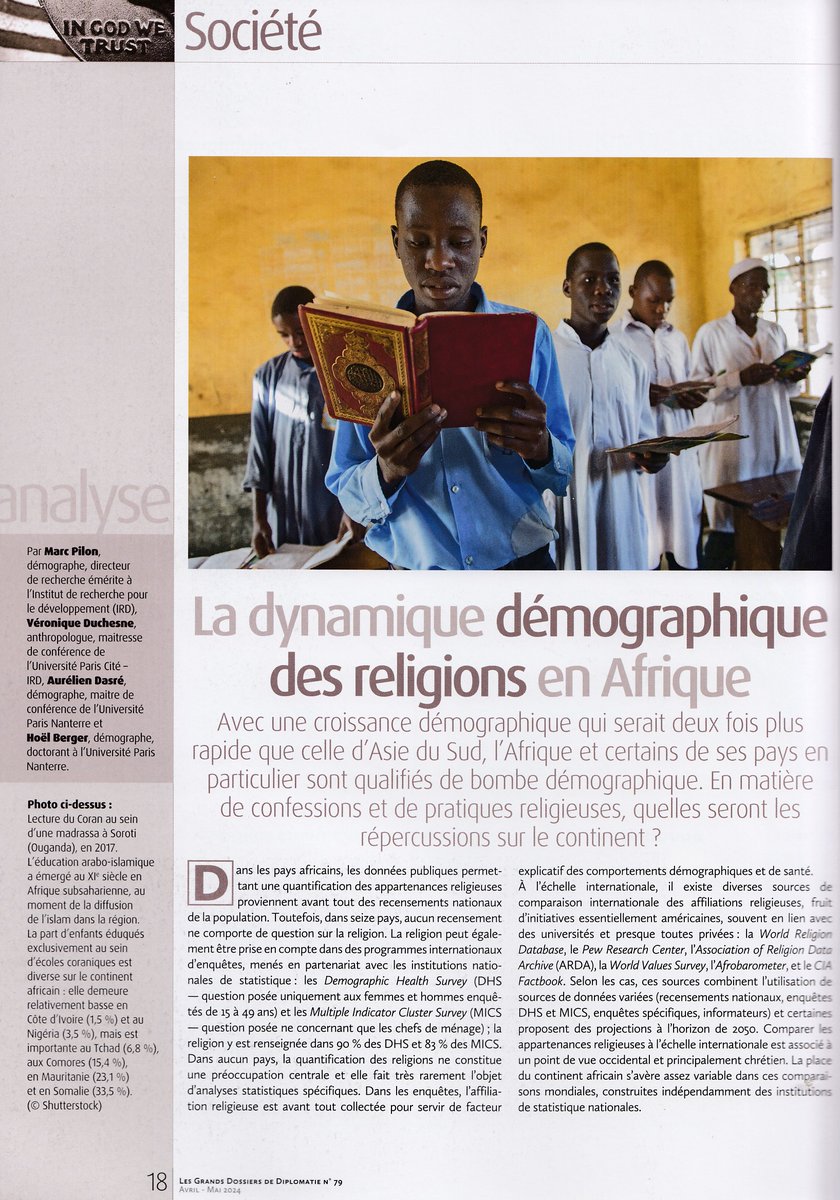 Il n'est pas trop tard pour découvrir le dernier "Grand Dossier" de la revue #Diplomatie (n°79), consacré à la #géopolitique des #religions
Avec un article de Marc Pilon, Véronique Duchesne, A. Dasré &amp; Noël Berger sur la dynamique des religions en #Afrique
areion24.news/produit/les-gr…