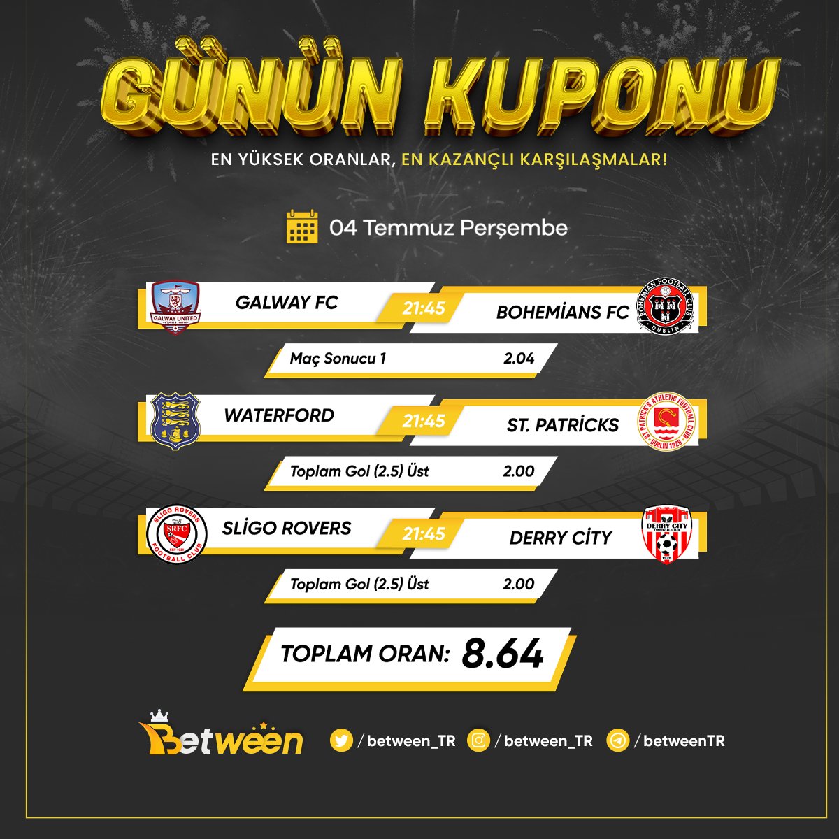 ⚡️GÜNÜN KOMBİNESİ ⚡️

😍 KUPON KAZANIRSA
5⃣0⃣ #FREEBET hediye

✅ <a href="/between_TR/">Between</a> takip
✅ RT + FAV
✅ Yoruma #Between etiketi ile KULLANICI ADINI yazmayı unutma
‼️ Son işlem şartı YOK!

⚡️ cutt.ly/between