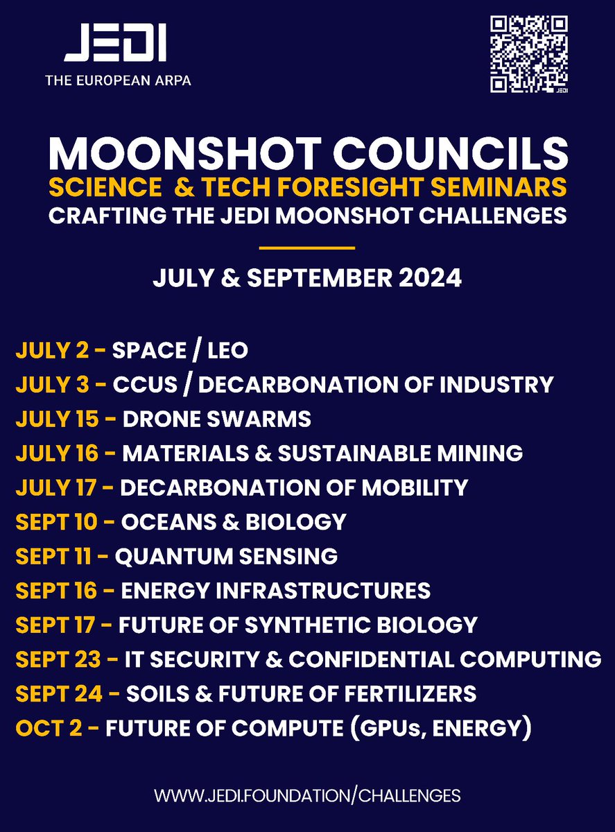 J.E.D.I.⚡️ (@eurojedi) on Twitter photo Our ambition is to build a 🇪🇺 ARPA. We are on-track to bring together the best brains from science & deeptech, priorize topics with biggest strategic impact,launch moonshot programs🔬
Looking to EU, govts, philanthropy, industry to engage even more 💪 <a href="/JeanTirole/">Jean Tirole</a> <a href="/antoniocostapm/">António Costa</a> Our ambition is to build a 🇪🇺 ARPA. We are on-track to bring together the best brains from science & deeptech, priorize topics with biggest strategic impact,launch moonshot programs🔬
Looking to EU, govts, philanthropy, industry to engage even more 💪 <a href="/JeanTirole/">Jean Tirole</a> <a href="/antoniocostapm/">António Costa</a>