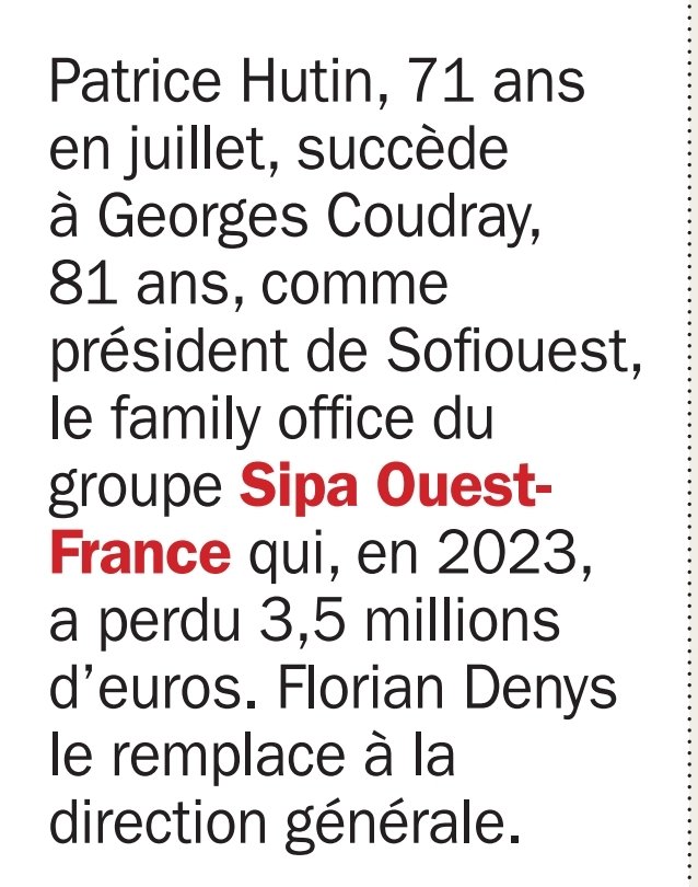 mauricedecroix's tweet image. [#PHR] Dans la famille @OuestFrance il y a toujours un Hutin, cette fois c'est Patrice. Mais on perd des sous : 3,5 millions €. Via @Challenges